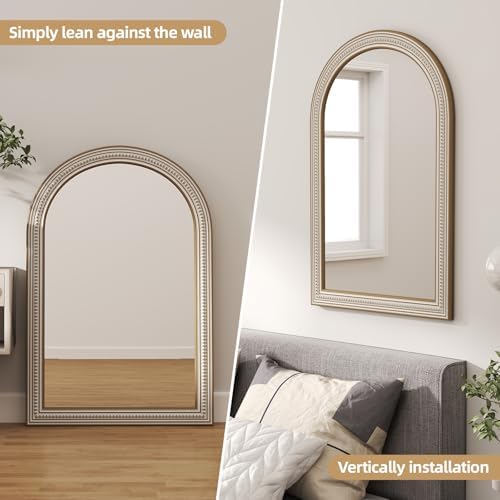 36x24 Inch Wooden Arched Mirror, Rustic Farmhouse Mirrors - Image 4
