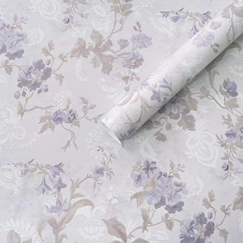 Ismoon Vintage Wallpaper Floral Peel and Stick Wallpaper 17.3in x32.8ft Gray by Ismoon
