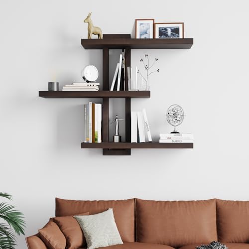yaqew Wood Floating Shelves Set of 3, Dark Walnut, 28.35" x 23" x 5.9" - Image 2