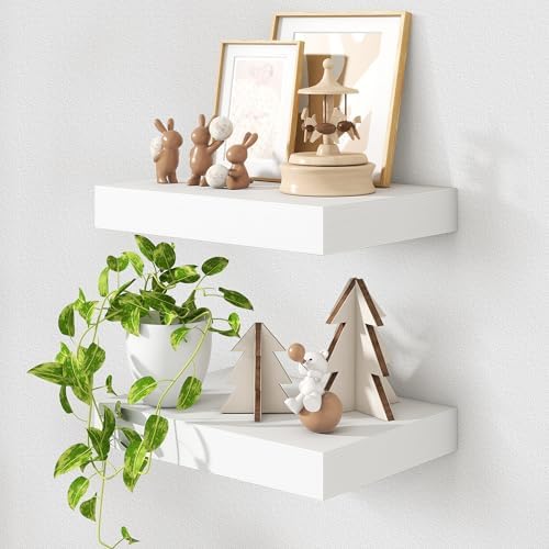 FLYJOE 12 Inch Deep Floating Shelves, 16 Inch White Wall Shelves Set of 2 by FLYJOE