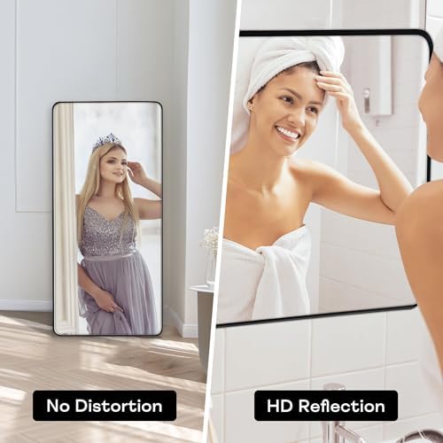 Black Bathroom Mirror 28x60in, Metal Framed Rounded Rectangle Wall - Image 3