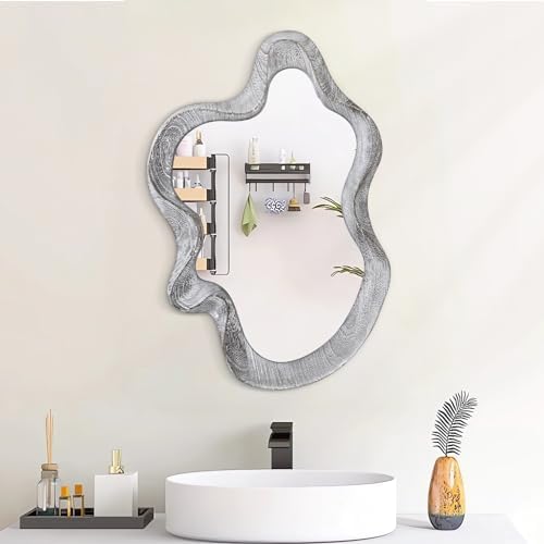 Irregular Wooden Framed Wall Mirror Modern Asymmetrical Mirror Rustic Black - Image 4