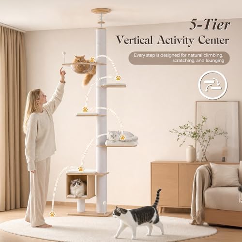 PAWZ Road Floor to Ceiling Tall Cat Tree, 7.6-9.4ft Modern Wood Cat Tower - Image 5