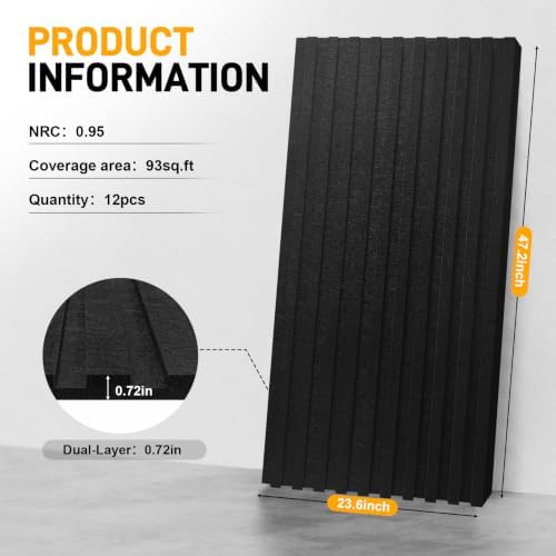 12 PCS Dual-Layer 0.72" Thickened Acoustic Wall Panels 47.2"x23.6" - Image 2