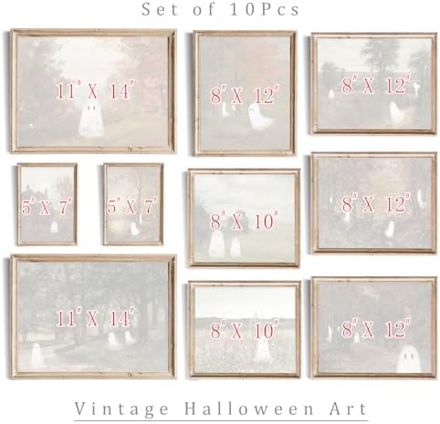 uniro Halloween Cute Ghost Vintage Wall Art, Spooky Autumn Landscape Canvas Oil - Image 3