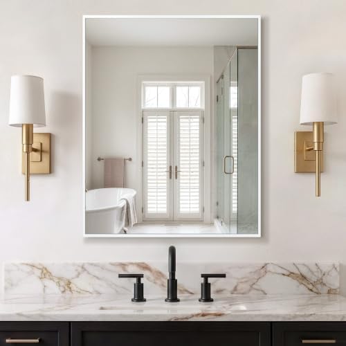 Delma Bathroom Vanity Mirror, 30x24 Silver Metal Framed Mirror - Image 7