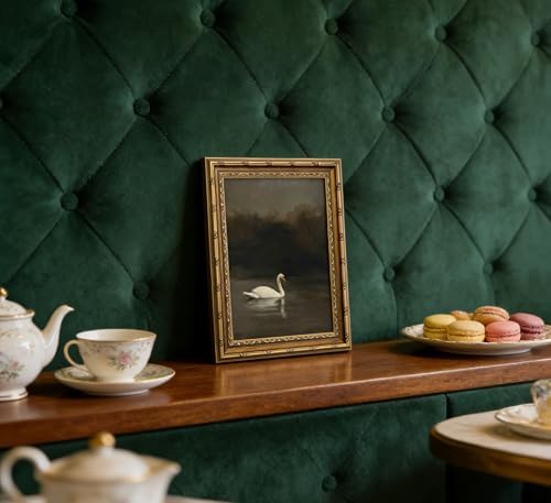 Vintage Gold Framed White Swan Canvas Wall Art Dark Academia Gothic Duck - Image 3