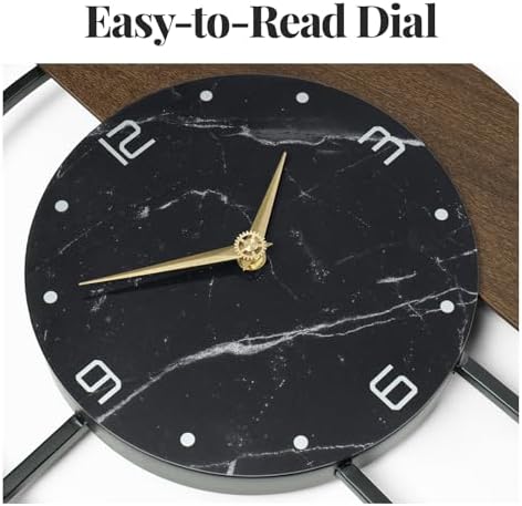 Cuspin 24 Inch Wall Clock Modern Walnut Marble Dial Large Decorative Clock - Image 4