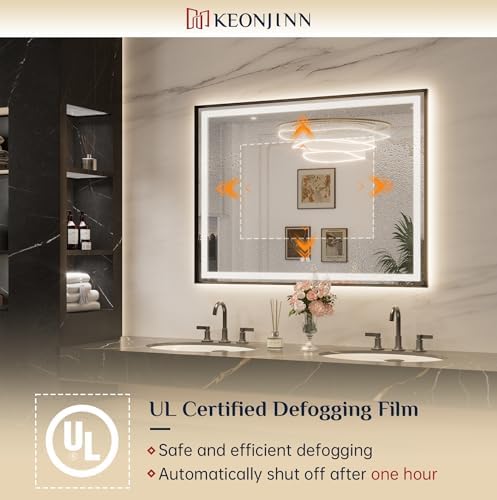 Keonjinn 40x30 Inch Black LED Bathroom Mirror - Image 5