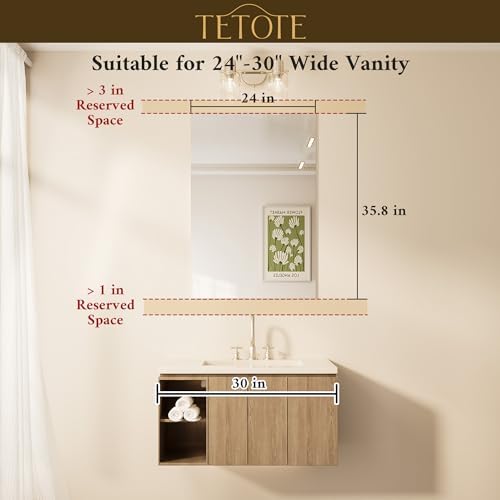 TETOTE Frameless Bathroom Mirror 24" x 36" Rectangle Vanity Mirror - Image 2