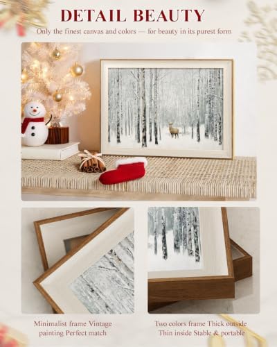 VIYYIEA Framed Forest Winter Deer Landscape Christmas Wall Art, 12×16 Inch - Image 6