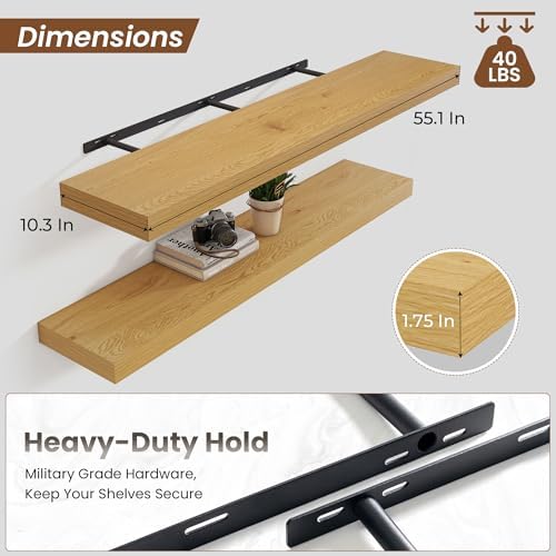 Heimlove Floating Shelves 55.1" W x 10.3" D Oak Set of 2 - Image 3