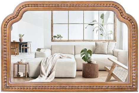 36x24 Inch Farmhouse Arch Wall Mirror Wood Beaded Framed by XGGJWW