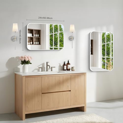 BONEWEI White Bathroom Mirror, 16x24 inch Wall Mirror - Image 6