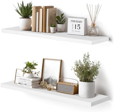 36x5.8x0.8in Floating Wall Shelves Rustic Solid Wood 2-Pack by ABSWHLM