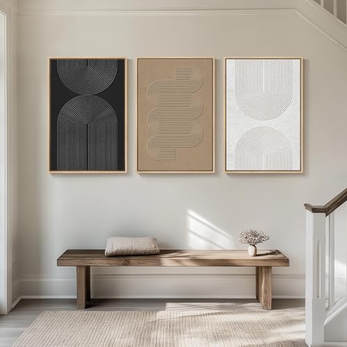 Large Framed Boho Black White Abstract Wall Art - Image 4