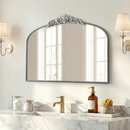 Micasso Vintage Silver Arched Mirror: 36"x29" Baroque Antique Wall Mirror - Image 6