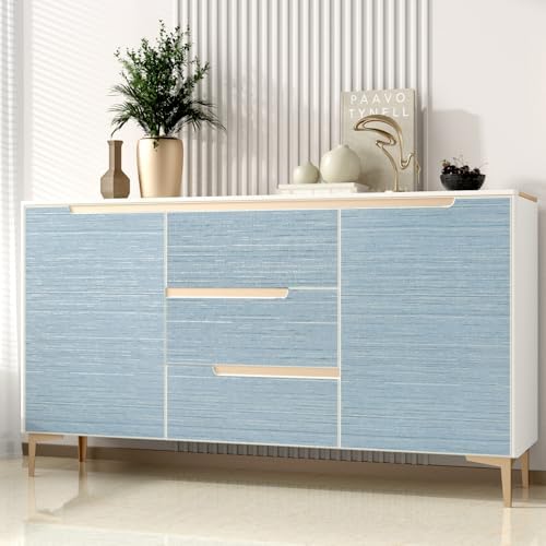 Blue Grasscloth Wallpaper Textured Fabric Blue Contact Paper 17.7"x315" Modern - Image 7