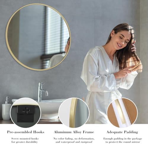 NEWBULIG 28 Inch Round Bathroom Mirror, Wall Mount Vanity Mirror - Image 5