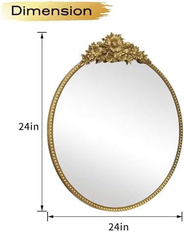 Round Baroque Style Antique 24" Metal Circle Vintage Mirror, Wall Mounted - Image 4