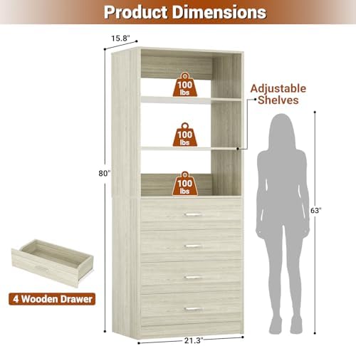 Aheaplus Closet Drawers System, 21.3" Wood Closet Organizer - Image 3