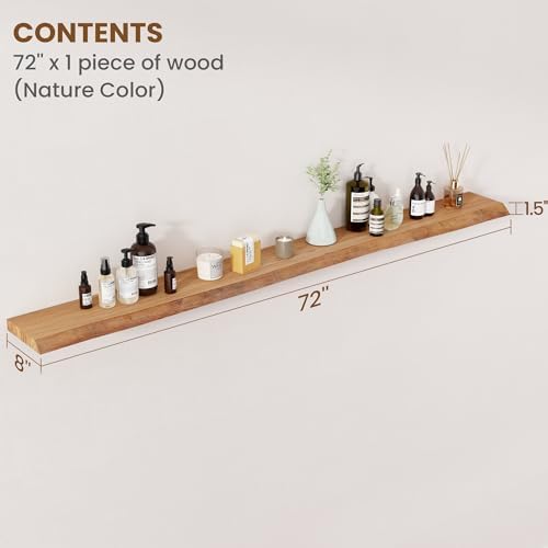 FLYJOE Floating Shelves for Wall Decor, Rustic Solid Elm Wood Live Edge - Image 2