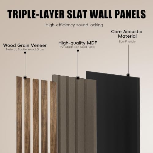 RITOLLO 6-Pack Wood Slat Wall Panels, 46.5 Sq Ft Coverage, Natural Walnut - Image 4