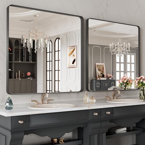 LOAAO 40X38 Inch Black Metal Framed Bathroom Mirror - Image 4