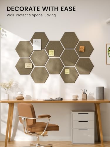 Fluxynara 12-Pack Hexagon Felt Bulletin Board Tiles, Olive Brown - Image 6