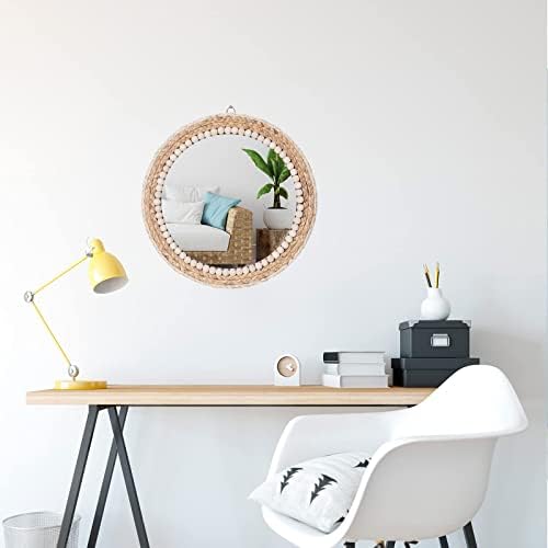 15 Inch Boho Round Hanging Wall Mirror Decorative Rattan Circle Mirrors - Image 5
