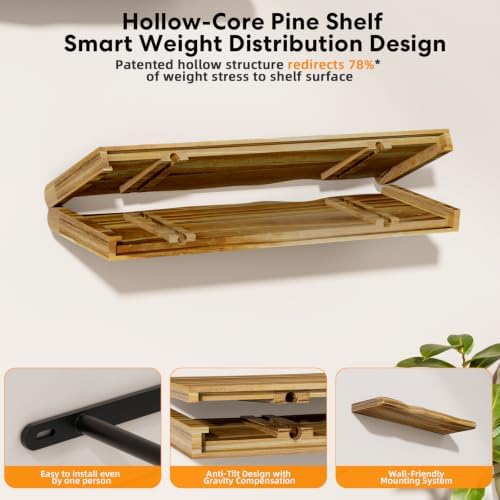 Organic Wavy Edge Floating Shelves, Hidden Brackets, 2 Pack 24 in - Image 7