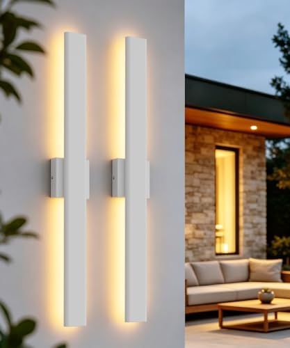 Aipsun 31.5" LED Outdoor White Wall Sconce, Modern Exterior Light Fixtures by Aipsun
