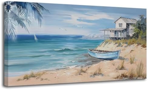 Arjun Blue Coastal Wall Art for Living Room Beach Large Size Framed 48"x24" - Image 2