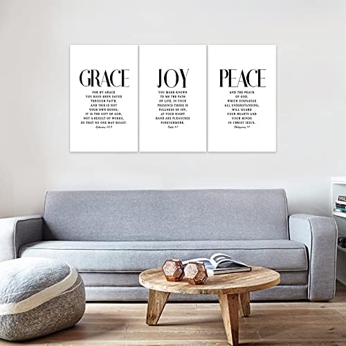 3 Piece Inspirational Wall Art White Motivational Mindset Picture, Quote "Grace - Image 3