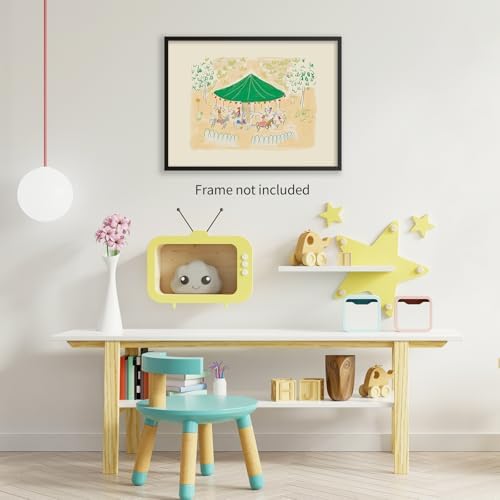 Colorful Carousel Wall Art Trendy Cute Kids Canvas Poster French Theme Nursery - Image 6