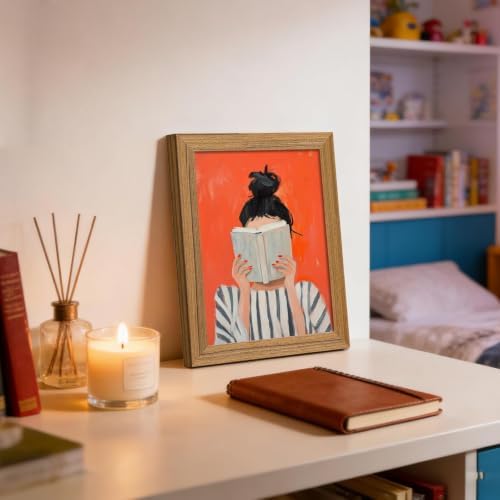 Abstract Framed Wall Art Reading Woman Canvas Print Bold Orange Wall Decor - Image 2