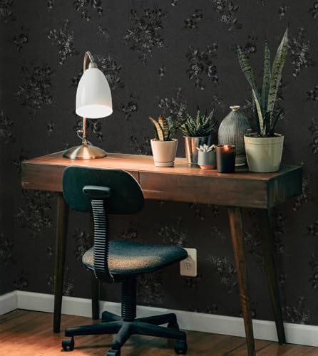 Black Peel and Stick Wallpaper Silk Embossed Floral 512inL 17.7inW - Image 3