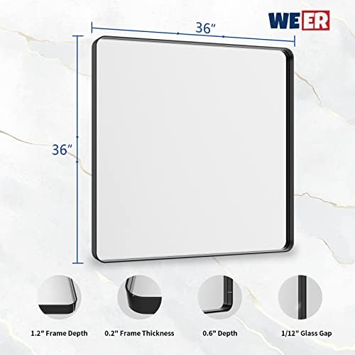 WEER Black Bathroom Vanity Mirror 36X36 Inch - Image 6