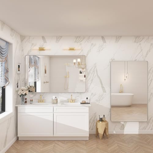 48x30 Inch Silver Brushed Nickel Bathroom Mirror - Image 6
