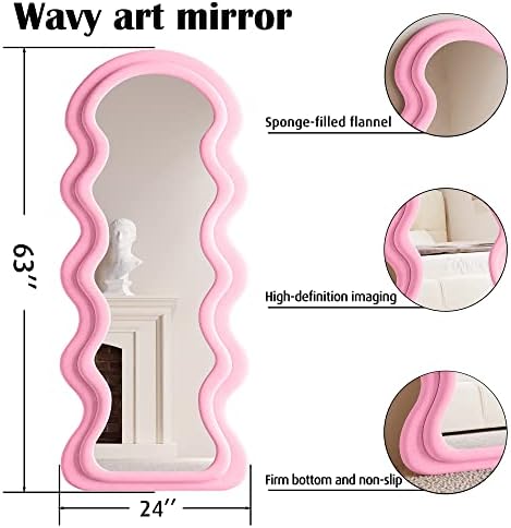 BOJOY Full Length Mirror 63"x24", Irregular Wavy Mirrors, Wave Arched Floor - Image 6