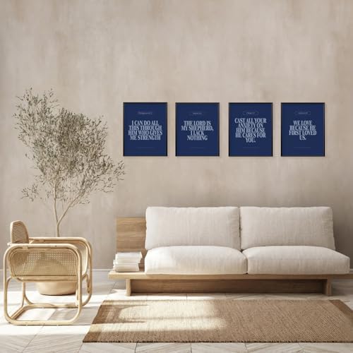 Locomiss Navy Blue Christian Modern Bible Verse Wall Art Decor Posters - Image 4