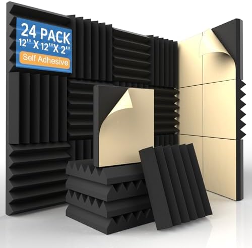 24 Pack Self-Adhesive Wedge Acoustic Foam Panels by AUSLET