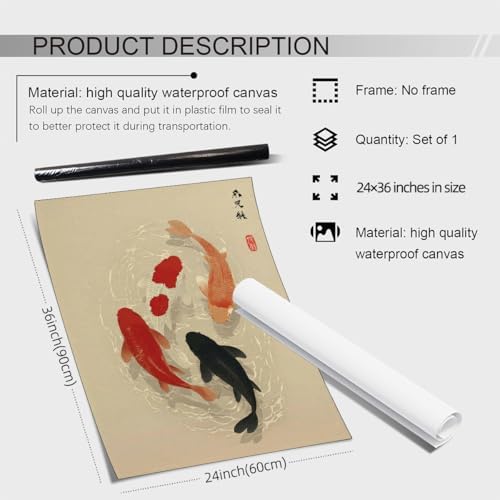 Japanese Koi Fish Poster Minimalist Asian Wall Art Vintage Zen Water Painting - Image 2