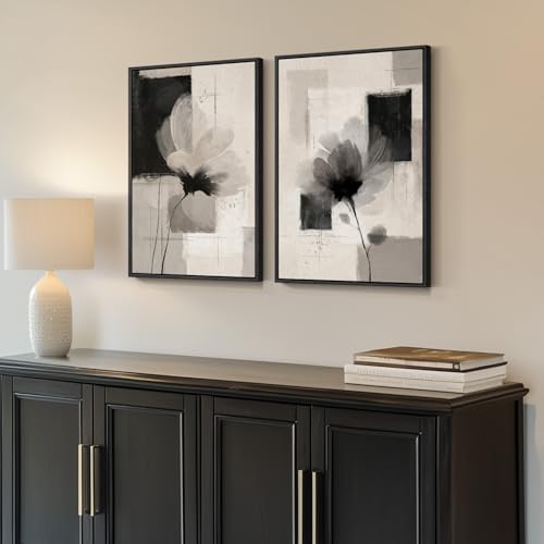 Framed Neutral Abstract Floral Wall Art Decor - Image 2