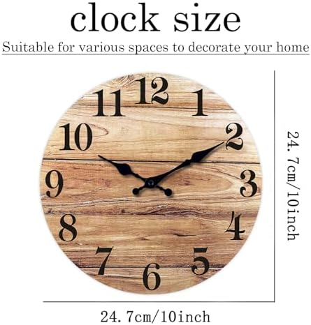 XNM 10 Inch Rustic Wood Wall Clock Battery Operated - Image 5