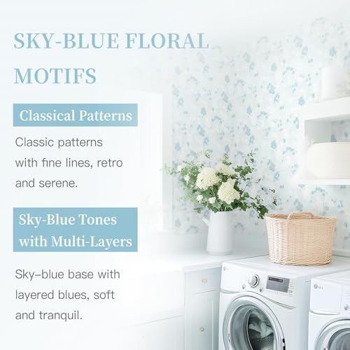 Dimoon 78.7"x17.3" Blue Wallpaper Floral Contact Paper Peel and Stick Wallpaper - Image 3