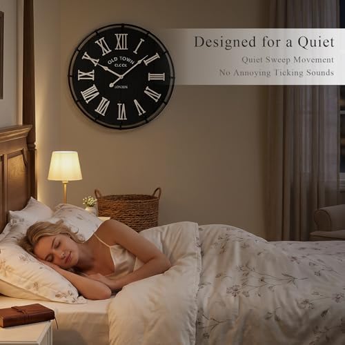EMAX HOME 20 Inch Large Farmhouse Wall Clock, Rustic Black Distressed Wood - Image 5