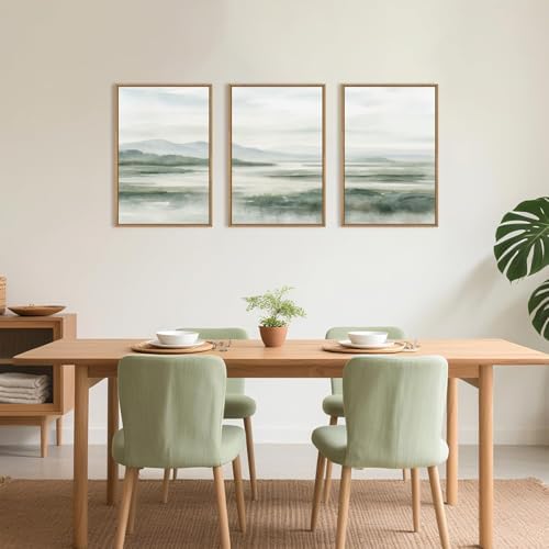 HOURIA Watercolor Misty Green Mountain Framed Canvas Wall Art Set-24"x36"x3 - Image 4