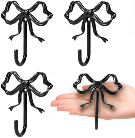 4 PCS Large Size Black Bow Wall Hook, Metal Hooks, Bow Room Decor Hooks by XHIPY
