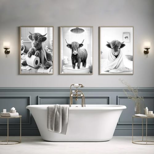 Western Cow Bathroom Decor Wall Art, Funny Highland Cow Wall Art in Restroom - Image 4